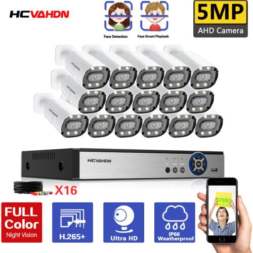 HCVAHDN 5MP 16 Channel DVR Video Surveillance System Kit 8/16PCS Colorful Night AHD Camera CCTV Camera Security System Set