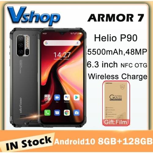 Ulefone Armor 7 IP68/IP69K Rugged Phone Android 10 48MP 8GB+128GB Smartphone 48MP 4G 5000mAh NFC Wireless Charge Mobile Phone