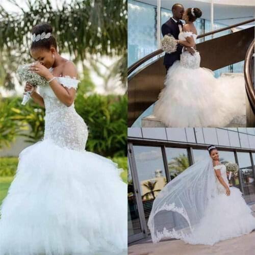 Mermaid Wedding Dress boat neck Style Wedding Gown Ruffled Tulle Corset Bridal Gowns vestido de noiva Robe de mariee