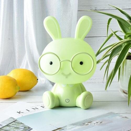 Night Light LED Eye Protection Cartoon Table Cute Rabbit Lamp with Glasses Touching Sensor for Kids Children Holiday Gifts