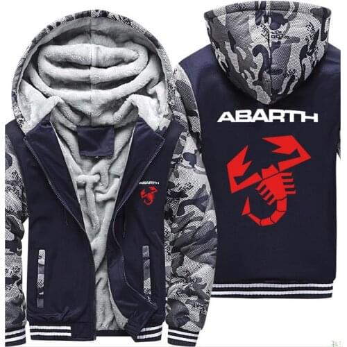 Hoodies Men Abarth Car Logo Print Jacket Men Hoodies Winter Thicken Warm Fleece cotton Zipper Camouflage Raglan Mens Coat Jacket