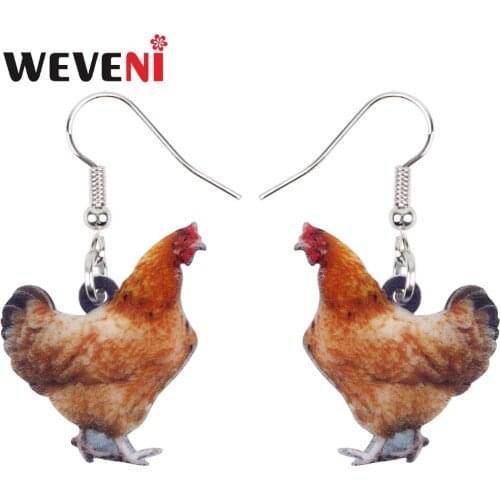 WEVENI Accessory Acrylic Chicken Hen Earrings New Long Dangle Drop Farm Fowl Animal Jewelry For Women Girls Female Dropship Gift