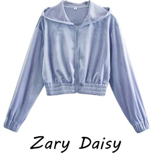 Zary Daisy autumn and winter new velvet waist hooded sports jacket casual temperament jacket