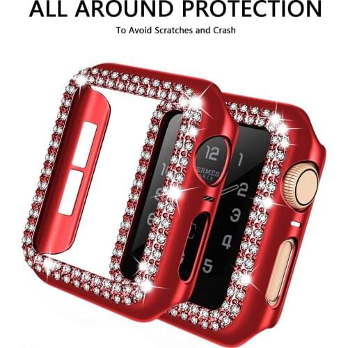 For Apple Watch Bling Bling Rhinestone PC Screen Protector Case Cover 6 SE 5 4 44mm 40mm Bumper Case for IWatch 6 5 42mm 38mm