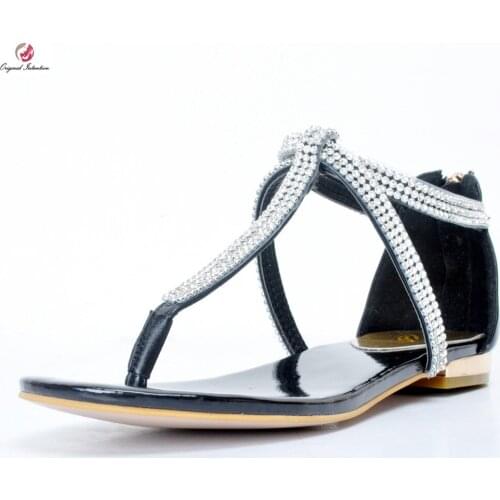 Original Intention New Stylish Women Sandals Fashion T-Strap Flat with Sandals Beautiful Black Shoes Woman Plus US Size 4-15