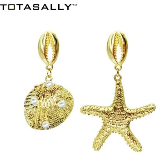 TOTASALLY beach designed golden alloy shell conch starfish mismatched dangle Earrings party ocean style drop Earrings for women