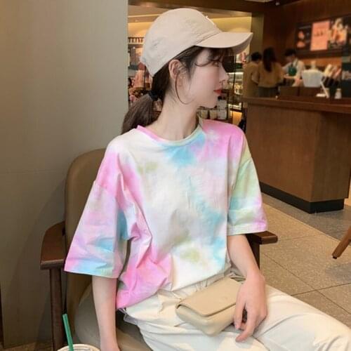 Womens Casual Fashion Round Neck Printed Short Sleeve Pullover Loose Hip Hop Korean Style o neck short sleeve T-Shirt