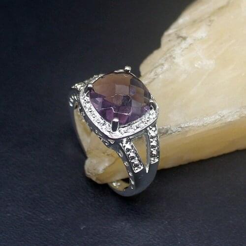 Hermosa Wonderful Shiny Purple Amethyst Genuine 925 Silver Unique Band Ring Wedding Engagement Gifts for Women Size 7# 20214108