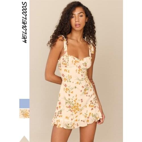 2021 Prairie Chic Floral Print Dress Women Vintage Sleeve Ruffles Spaghetti Straps Mini Dresses Summer Slim Robe Femme Sundress