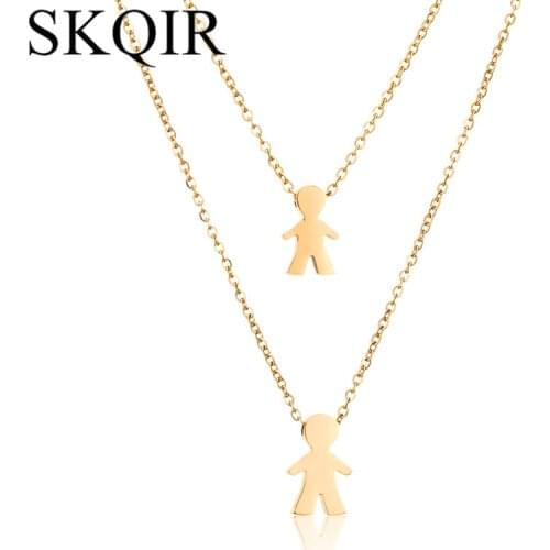 Gold Silver Color Double Boys Pendant Best Friends Choker Two-Layers Chain Necklace Femme 2019 Fashion Jewelry Girl Gift Bijioux