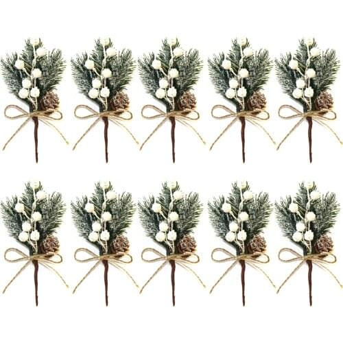 10pcs Christmas Artificial Pine Branch Berry Holly Flower Bouquet Pick Xmas Decor Ornament SCVD889