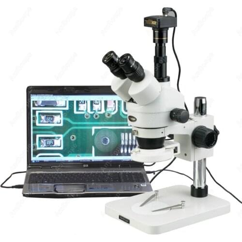 144-LED Stereo Microscope--AmScope Supplies 3.5X-180X Manufacturing 144-LED Zoom Stereo Microscope with 8MP Digital Camera