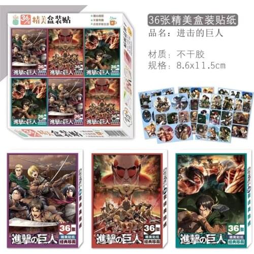 36 Sheets/box Anime Attack on Titan Sticker Levi Ackerman Magic 3d Wall Box Stickers Toy Gift For Notebook Journal Stationery