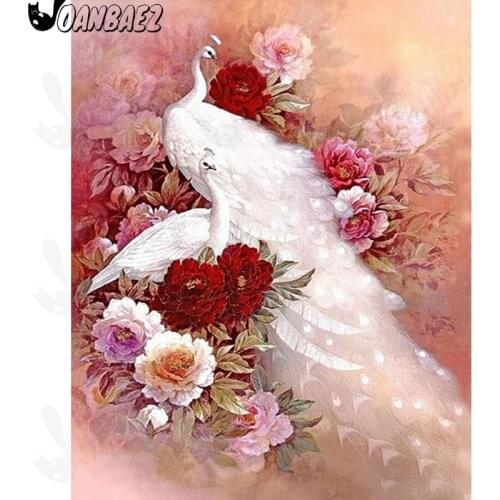 Diamond Painting Beautiful White Peacock 5D Diy Wall Art Pink Flower Sticker Diamond Embroidery Inlaid Room Decoration Gift