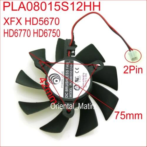 DC BRUSHLESS FAN PLA08015S12HH 12V 0.35A 75mm 42x42x42mm XFX HD5670 HD6770 HD6750 Graphics Card Cooling Fan 2Wire