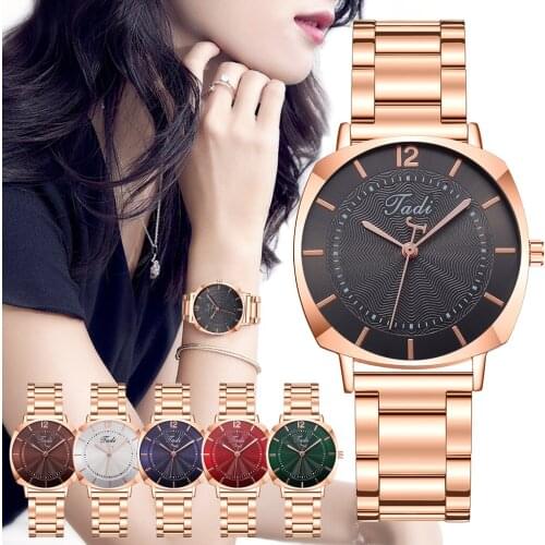 Tadi Brand Women Rose Gold Stainless Steel Square Watches Luxury Ladies Quartz Sports Watches Reloj Mujer For Gift Clock