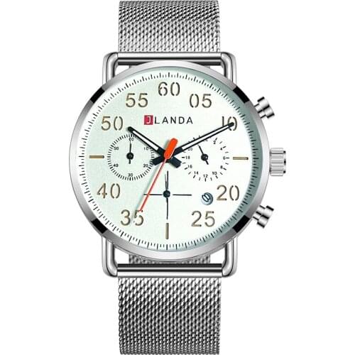 JLANDA Quartz Multi-Function Mens Watch Fashion Business Stopwatch Chronograph Calendar Sports Stainless Steel Waterproof J6572