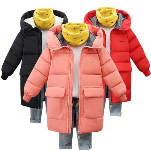 Winter Warm kids Long Coat New Children Outerwear Colorful Fur Collar Cotton Baby Girls Jackets Kids Outfits Girls clothes parka