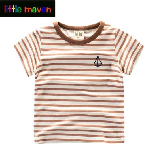 Short Sleeve T-Shirts for Boys Girls Green/Black/Brown Striped Tops Tees in Little Sailboat Baby Kids Clothes Children Clothing