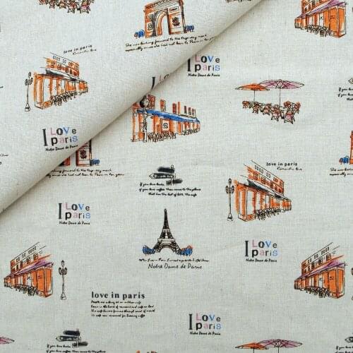 Cotton Linen Fabric for handmad, bed, bag, curtain - Tower, Arc de Triomphe - Orange (LF142)
