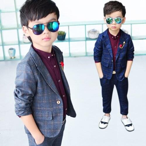 Retail one set Child Blazer Suit Jacket + pant 2pcs boy clothing set 2-10T Wedding flower boy Dress slim Kids Gentle Costume