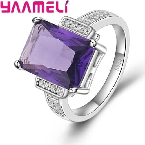 Korean Fashion Latest Model Purple AAA Zircon Engagement 925 Silver Rings For Women Valentines Day Best Surprise Gift