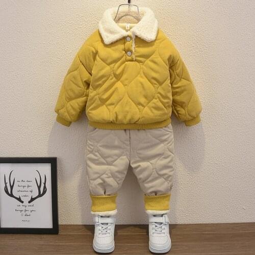 Baby Boys Girls Winter Suit Plus Velvet Thick Warm Pullovers +Pants 2Pcs Clothing Set Toddler Kids Children Sport Tracksuit