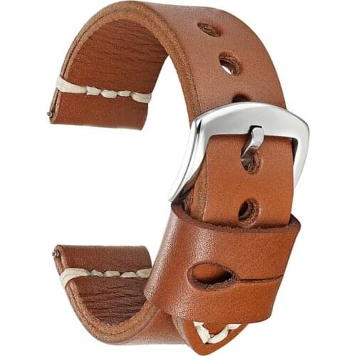 Onthelevel handmade leather genuine strap 22mm brown aircraft buckle leather strap hand-stitched wax line 2018 new