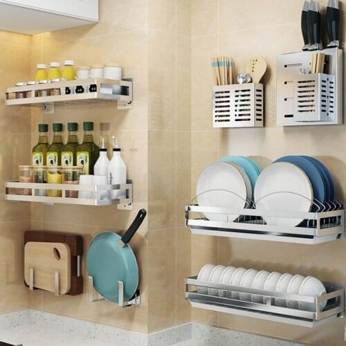 304 Stainless Steel Kitchen Shelf, Pot Rack, Wall Mounted Free Trimming Hole Punch, Kitchen Appliance Tool Rack