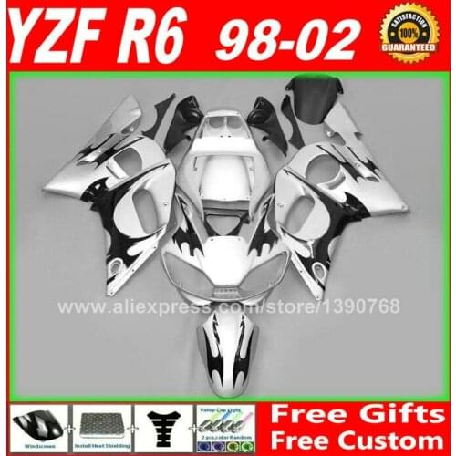 Hot selling Fairings set for YAMAHA R6 1998 - 2002 silver black parts kit 98 99 00 01 02 fairing kits 1999 2000 2001