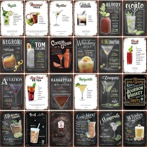 [ Kelly66 ] Cocktail Cuba Mojito Whiskey Soue Margarita Vodka Metal Sign Home Decor Bar Wall Art Painting 20*30 CM Size LAT-02