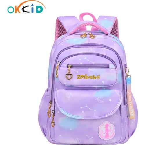 OKKID Cute girls school bags purple bookbag primary school backpacks for children backbag Christmas New Year gifts for kids