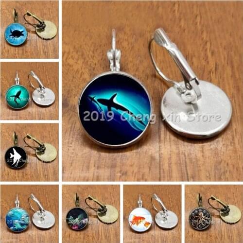 Trendy girl fashion marine life female earrings novelty marine animal shark octopus turtle fish charm jewelry