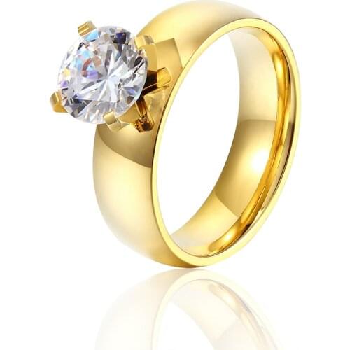 Top Quality 6mm Wide Glossy Stainless Steel Crystal Engagement Rings For Women Wedding Best Gift Ring Fashion Jewelry