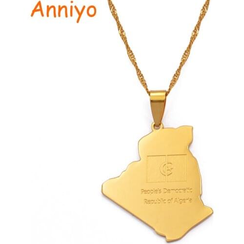 Anniyo Country Algeria Map Flag Necklace Pendant Gold Color Trendy Jewelry Algerian Item #000321