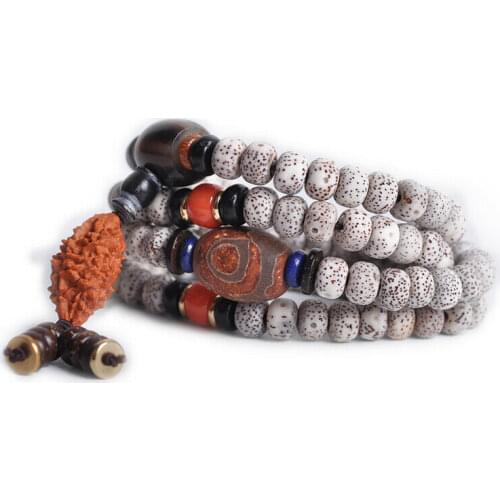Tibetan Buddhism 108 star & moon bodhi Rudraksha & Dzi Mala Necklace