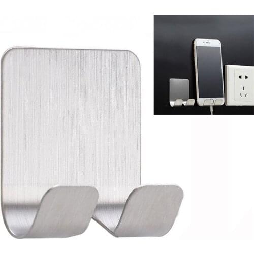 Phone Stands Fashion High Quality Durable Double Hook Practical Stainless Steel Plug Hook Storage Wall Door Mobile Phone Holder
