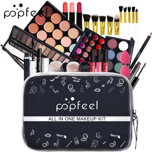 POPFEEL All In One Makeup Kit(Eyeshadow, LiGloss,Lipstick,Brushes,Eyebrow,Concealer)Beauty Cosmetic Bag