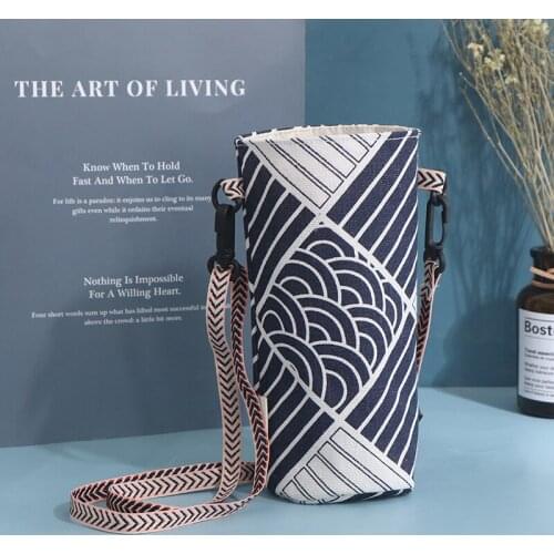 Modern Style Portable Bottle Cover Floral Printing Cotton Linen Cup Covers Outdoor Battle Holder Bag Flexible Bottle Cover Bag
