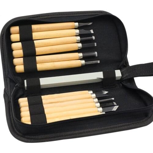 12pcs/set Professional Wood Carving Chisel Knife Hand Tool Set For Basic Detailed Carving Woodworkers Gouges With Knife Grinder