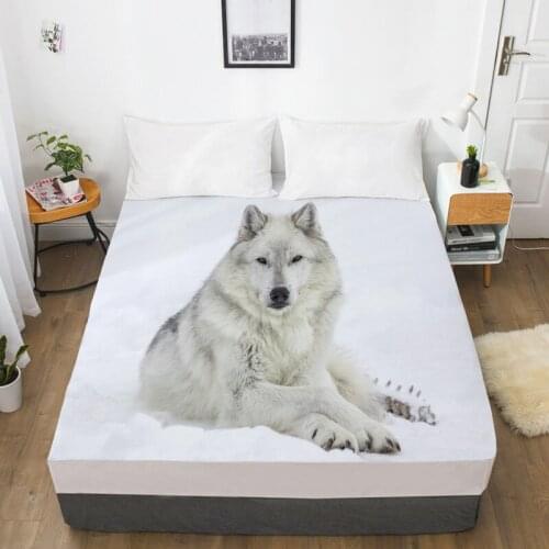 3D Print Custom Bed Sheet With Elastic,Fitted Sheet Queen/King,Animal White wolf Mattress Cover 160x200/150x200,drop ship