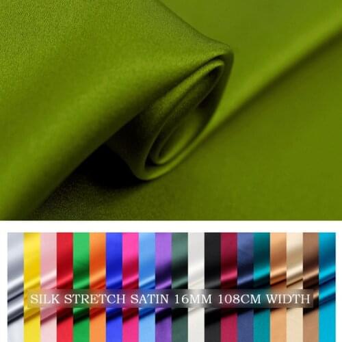 SILK STRETCH SATIN Fabric 108cm width 16momme/95% Natural Silk+5%Lycra Fabric Chinese Silk Fabric Wholesale 1M FreeShipping