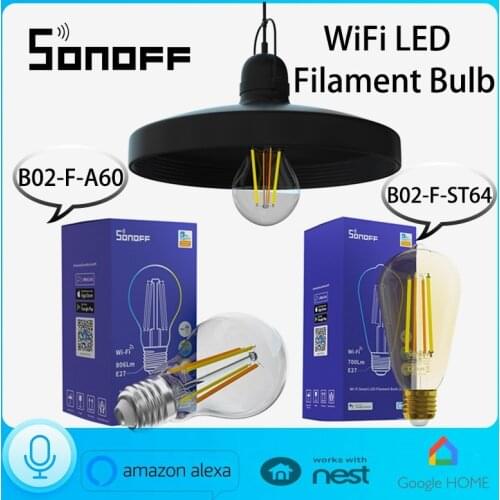 SONOFF B02-F-A60/B02-F-ST64 WiFi LED Filament Bulb Dual-Color Smart Dimmable Lamp E27 Works with Alexa Google Home Voice Remote