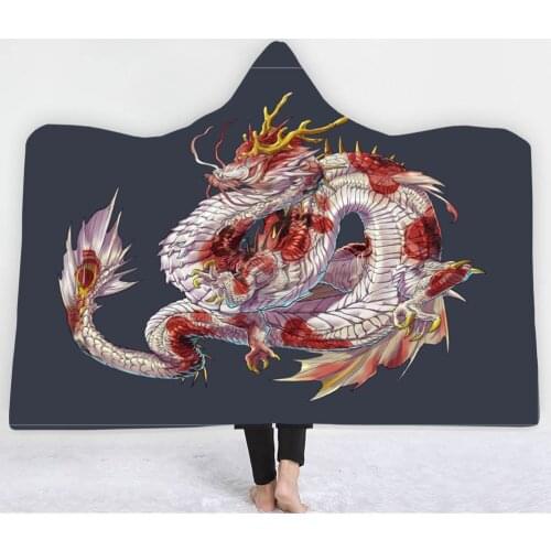 Dragon Hoodie Blanket Coral Plush Sherpa Fleece Blanket Wear Hooded Throw Wrap Soft Warm Blanket on Sofa Bed Animals Blanket