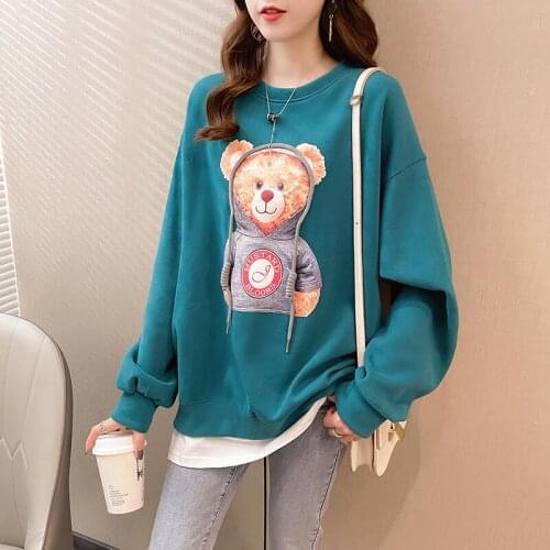 Thin False Two-Piece Sweaters Womens Clothing 2021 New Style Fried Street Bear Youthful-Looking Loose Ins Clothes Fashion