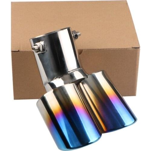Universal 63X126 mm Inner Car Exhaust Tips Dual-outlet Mufflers SUV Auto Stainless Steel Exhaust Pipe with 3 Bolt Blue Pipe