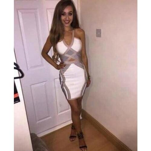 Celebrity Party Apricot Gray Slip Bodycon Rayon Bandage Dress Fashion Pencil Dress
