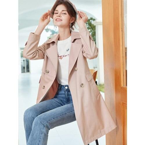 Windbreaker womens middle long 2021 spring autumn clothes new style thin double breasted Korean loose casual
