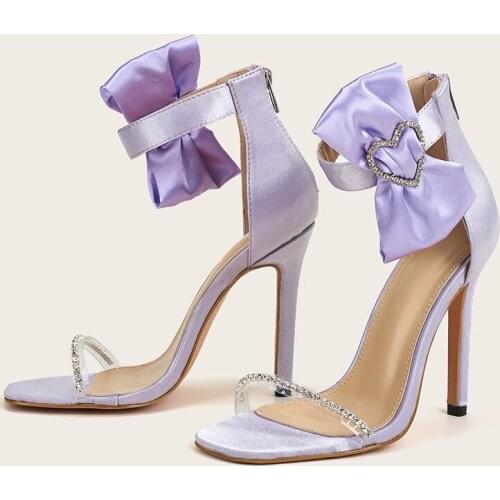 2021 Crystal Heart buckle bow-knot pumps woman stiletto super-high heels shoes women sandals rhinestones clear band talons 35-42
