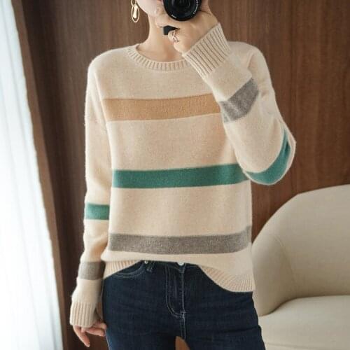 Adishree 2021 woman winter 100% Cashmere sweaters autumn knitted Pullovers High Quality Warm Female thickening O-neck Patchwork